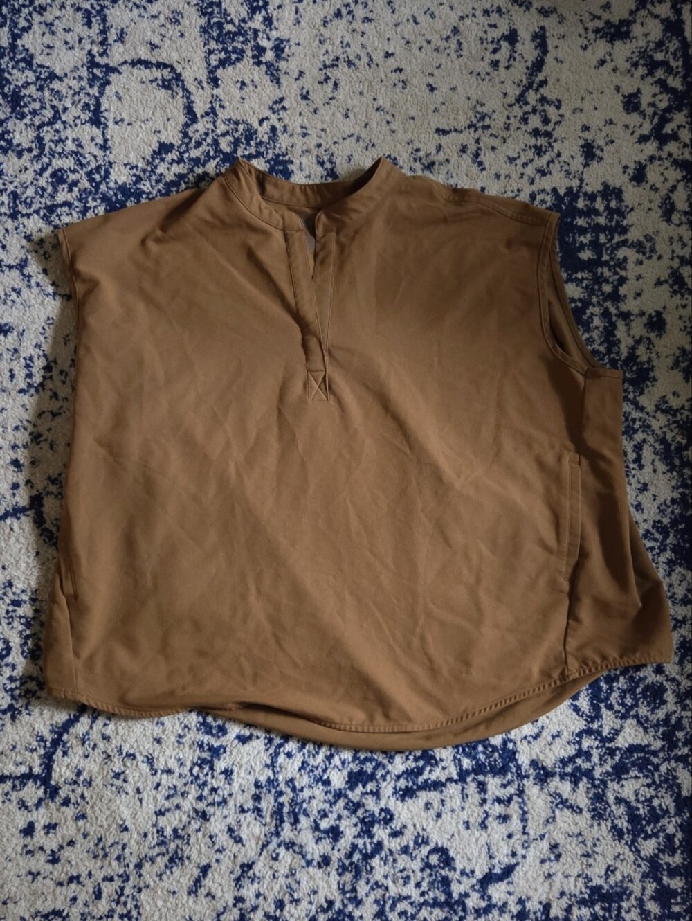 FIGS Tan Sleeveless Boxy Top with Split Henley